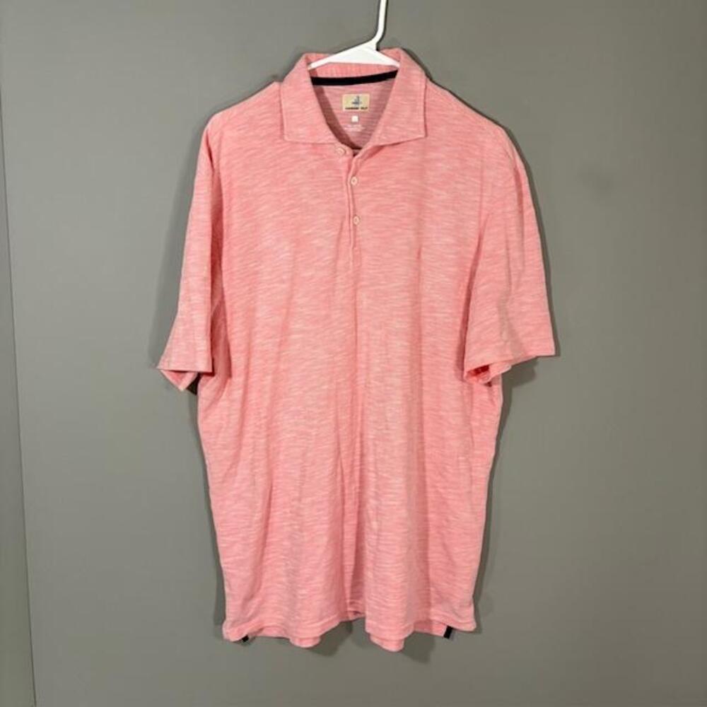 Johnnie-O Hangin' Out Polo Shirt Mens Large Pink Solid Stretch Knit Casual Top